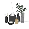 Modern Bathroom Black Gold Decorative Accessory Set With Toothbrushes Tissue Box Soap And Green Plant