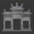 Traditional Chinese Paifang With Intricate Stone Carving And Ancient Architectural Roof Design
