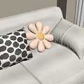 Decorative Pillows On Beige Sofa Including Polka Dot Flower Shaped And Light Rectangular Designs 3d model