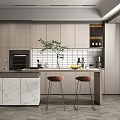 Elegant Modern Kitchen Interior With Light Wood Cabinets Marble Island And Stools