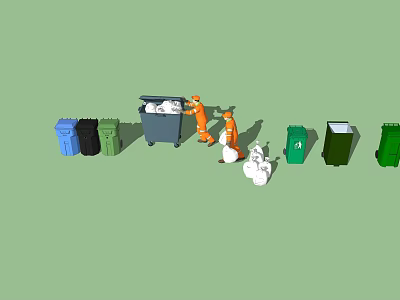 Public Waste Management Facility With Colorful Sorted Recycling Bins And People Disposing Trash 3d model
