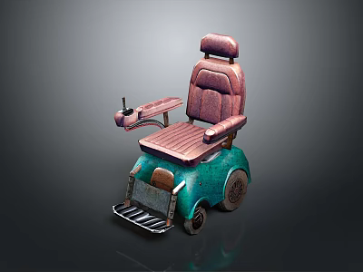 Vintage Style Electric Wheelchair With Pink Seat Green Base And Control Lever 3d model