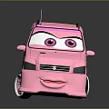 Kids Pink Cartoon Toy Car with Big Eyes Smiley Face and Decorative Patterns