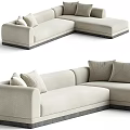 Modern Beige Upholstered Sectional Sofa With Soft Pillows And Dark Bottom Base 3d model