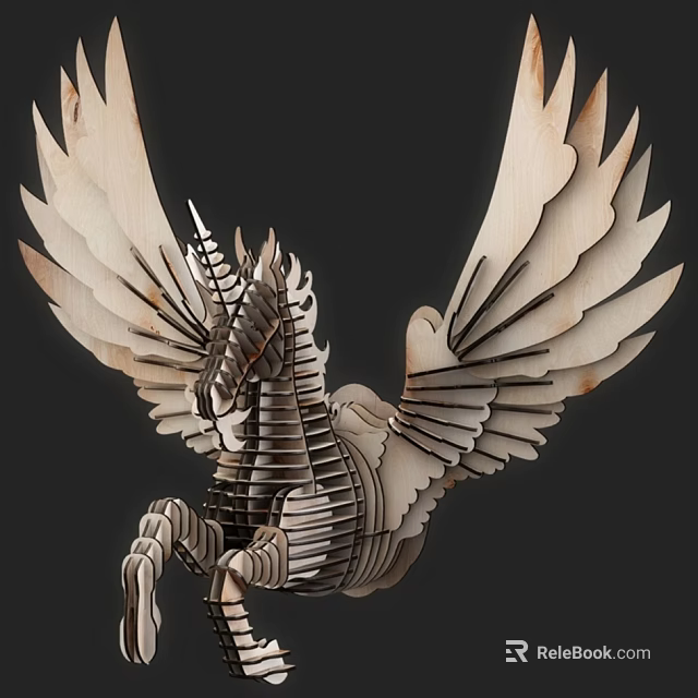 Wooden Pegasus Wall Decor Featuring Intricate Wing Details and 3D Artistic Design 3d model 