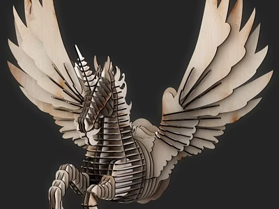 Wooden Pegasus Wall Decor Featuring Intricate Wing Details and 3D Artistic Design 3d model