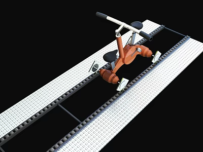 Orange Bicycle Riding on White Grid Tracks with Unique Structure 3d model
