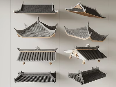 Traditional Chinese Ancient Architecture Roof Components With Various Tile Eave Structures And Designs 3d model
