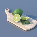 Fresh Lime on Wooden Cutting Board with Sliced Pieces and Mint Leaves