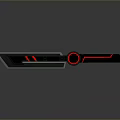 Modern Futuristic Weapon With Black Blade Red Accents And Circular Handle Design