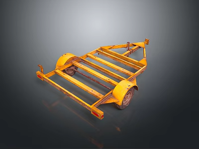 Yellow Metal Trailer Frame Structure With Wheels For Heavy Duty Transport 3d model