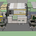 Modern Café Outdoor Seating Area With Canopies Bar Counter And Green Plants
