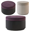 Set Of Three Modern Round Purple And Beige Velvet Ottoman With Black Base