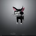 3D Black Cat with Pink Ears White Whiskers and White Paws in Cute Cartoon Style