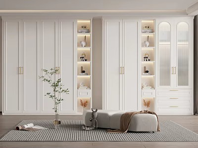 Modern White Wardrobe Interior With Built In Lighting Glass Doors And Decorative Shelves 3d model