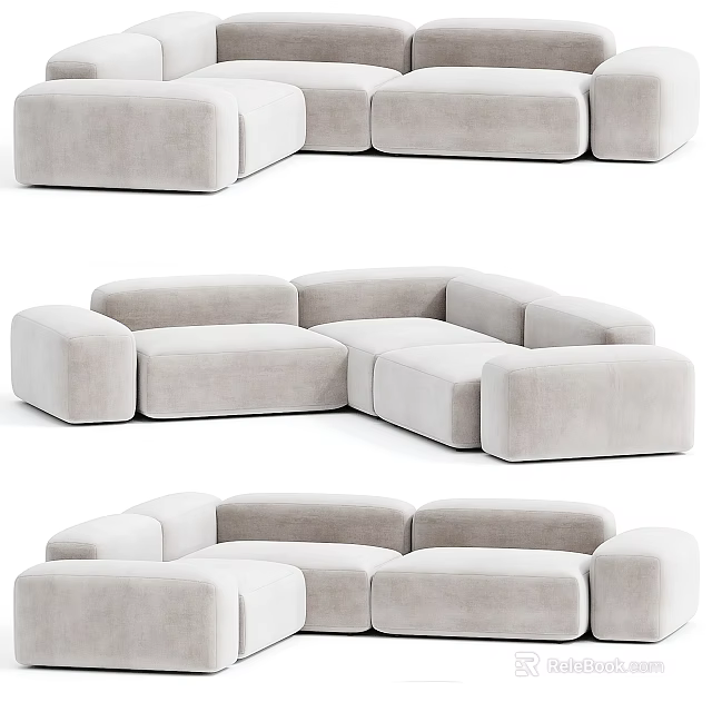 Light Gray Velvet Sectional Sofa With Modern Minimalist Modular Design And Multiple Seats 3d model 