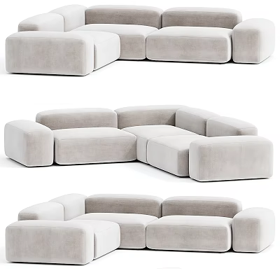 Light Gray Velvet Sectional Sofa With Modern Minimalist Modular Design And Multiple Seats 3d model