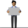 Man Standing And Holding Blank White Sign In Front Of Him