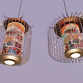Traditional Chinese Lanterns With Golden Metal Frames And Colorful Decorative Patterns
