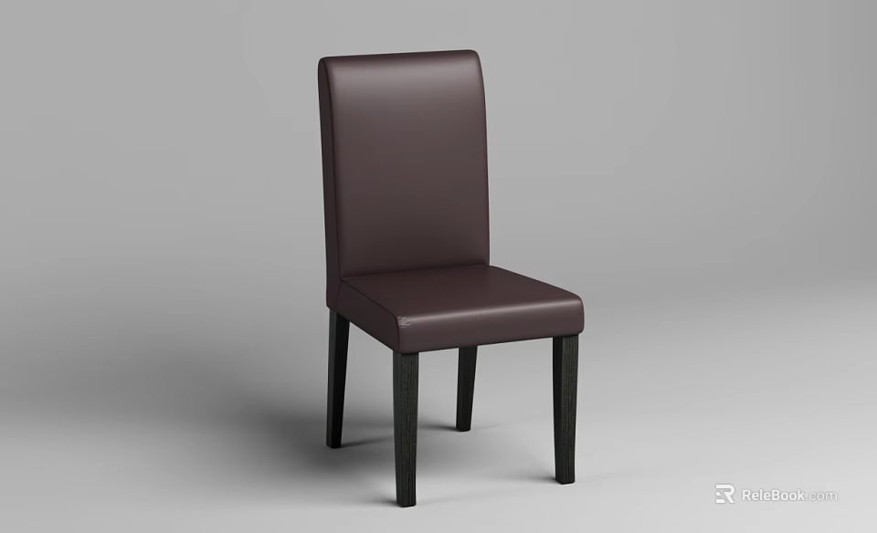 Dark Brown Leather Dining Chair With Sleek Backrest Seat And Black Legs 3d model 