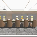 Spacious Modern Conference Room With Long Table Chairs Projection Screen Bookshelves And Large Windows