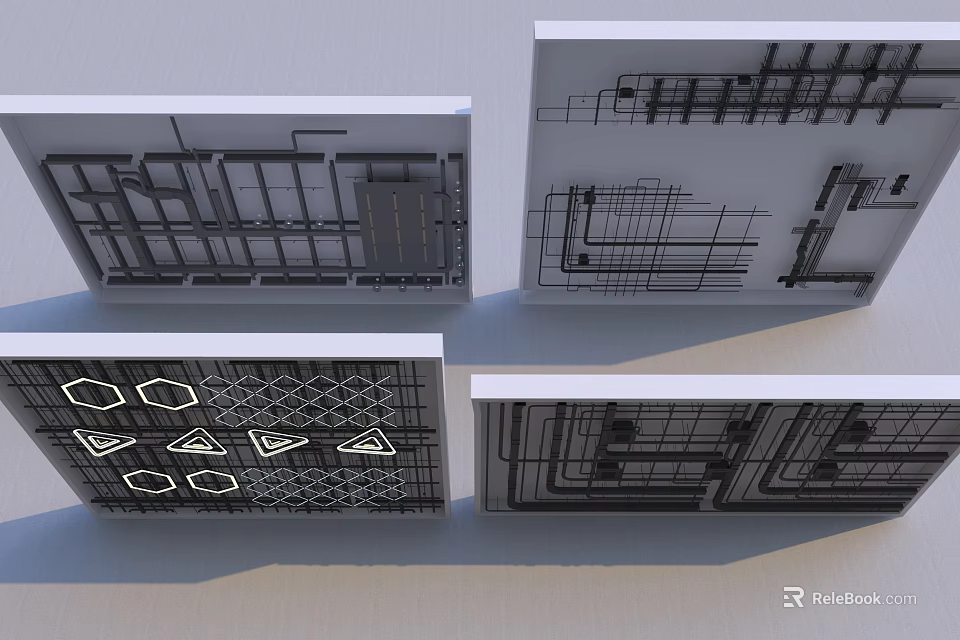 Modern Ceiling Design With Geometric Patterns And Grid Structures For Interior Spaces 3d model