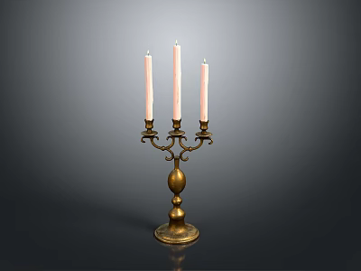 Vintage Brass Candle Holder With Three Candles For Home Living Decor Accessory 3d model