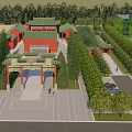 Traditional Ancient Chinese Architecture With Red Buildings Green Roofs And Ornate Gate