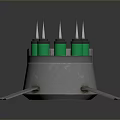 Tactical Weapon System With Green Cylindrical Ammunition Round Container And Metal Stands