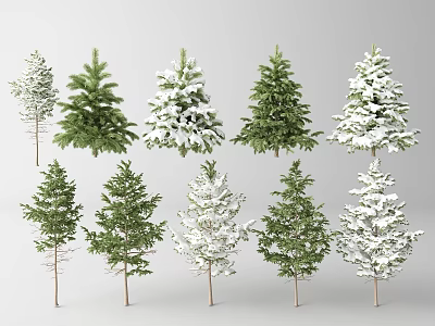 Collection of Arbor Trees with Green Foliage and Snow Covered Tops 3d model