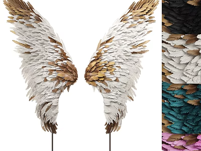Wing Shaped Feather Ornamental Decor Set With White Gold Black Green Pink Colors 3d model