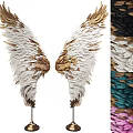 Wing Shaped Feather Ornamental Decor Set With White Gold Black Green Pink Colors
