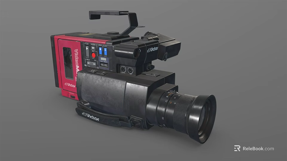 Vintage Digital Video Camcorder With Red Black Body And Large Lens Design 3d model 