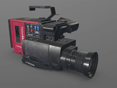 Vintage Digital Video Camcorder With Red Black Body And Large Lens Design 3d model