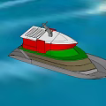 Stylish Modern Yacht With White Red Green Exterior Sailing On Blue Ocean Water