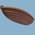 Classic Wooden Boat With Brown Hull And Bench Seats On Blue Background