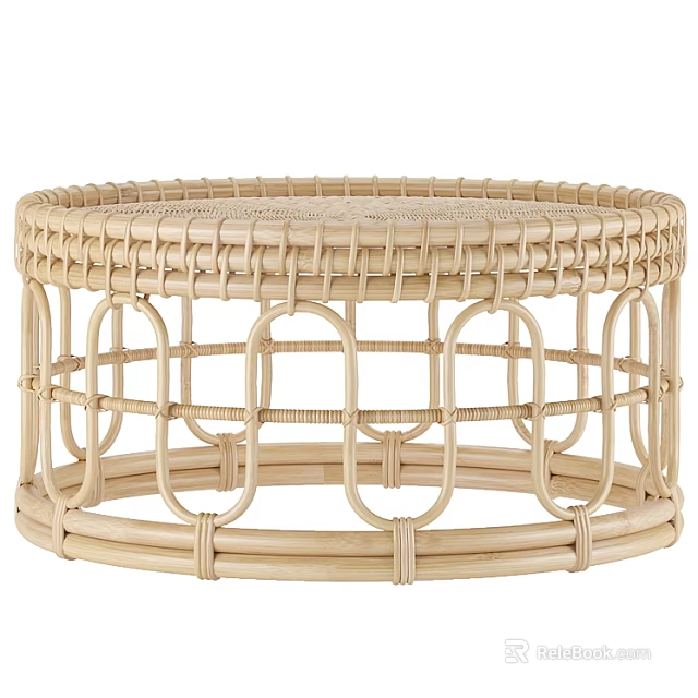 Modern Round Rattan Stool With Woven Design And Openwork Frame Structure 3d model 
