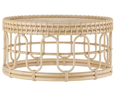 Modern Round Rattan Stool With Woven Design And Openwork Frame Structure 3d model