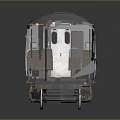 Detailed 3D Model Of Blue And White Train Carriage With Windows Wheels On Reflective Background