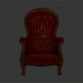 Elegant Red Upholstered Vintage Tufted Chair With Wooden Frame And Armrests