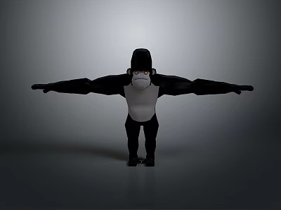 Gorilla Toy Figure With Outstretched Arms And Black And White Body On Gray Background 3d model