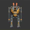 Mechanical Robot 3D Model With Orange Gray Spherical Body Mechanical Arms Legs And Antennae
