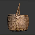 Handmade Woven Basket With Handle For Daily Use Brown Orange Texture