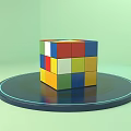 Colorful Building Blocks Cube On Shiny Round Platform With Light Green Background 3d model