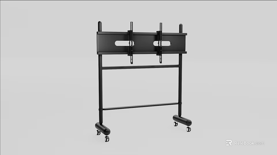 Black Mobile TV Stand With Wheels And Adjustable Support Structure 3d model