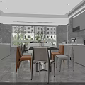 Modern Living Dining Room Interior With Black Marble Table Chairs And Green Plant