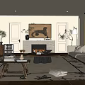 Neutral Living Room Interior Design With Fireplace Sofa Coffee Table And Area Rug