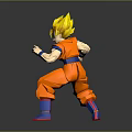 Son Goku Super Saiyan Action Figure in Orange Outfit Blue Accents Dynamic Pose Gray Background