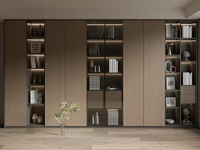 Modern Bookcase Interior Design With Open Shelves Books And Decorative Items 3d model