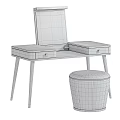 Modern Wooden Dressing Table with Mirror Drawers and Upholstered Stool 3d model